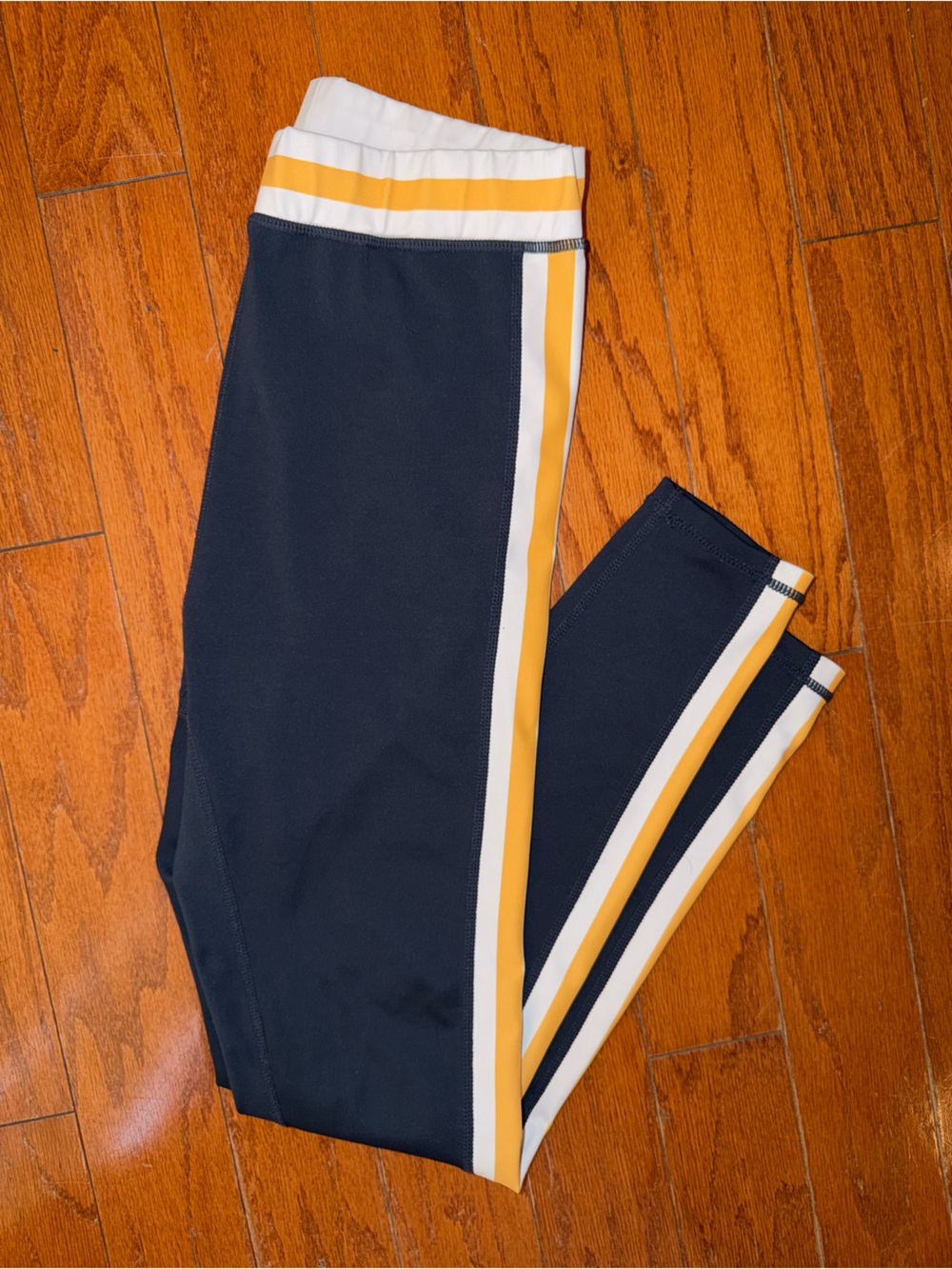Wilo The Label Ribbed Side Stripe Leggings Navy Marigold Size Small